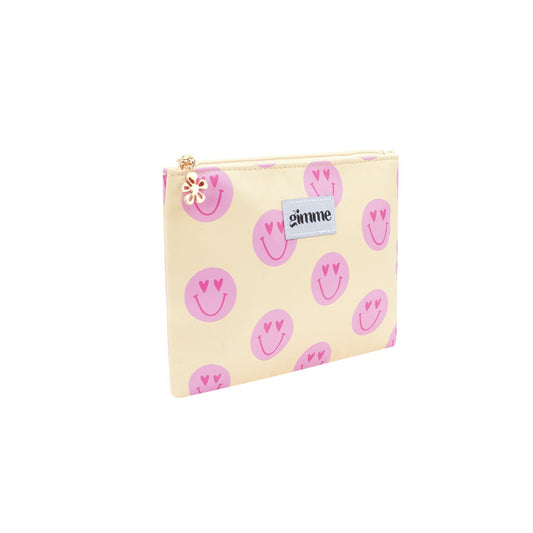 trousse maquillage smiley rose vue de profil