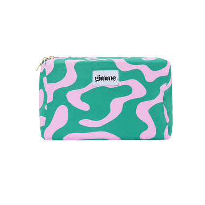 trousse maquillage vert et rose motif retro