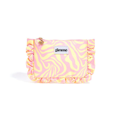 trousse maquillage froufrou zébré jaune et rose