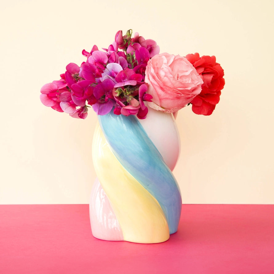 Vase Candy Marshmallow en céramique aux couleurs pastel avec fleurs