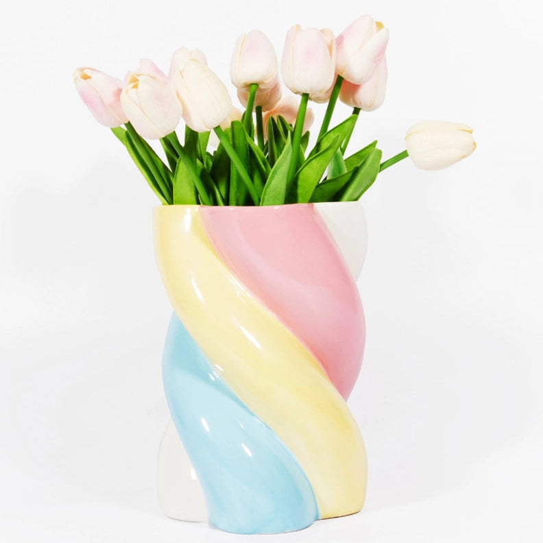 Vase Candy Marshmallow en céramique pastel avec bouquet