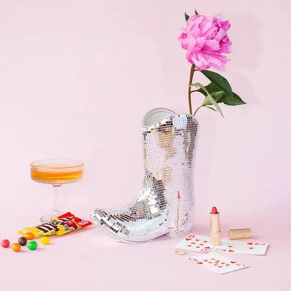 Vase santiag disco en céramique recouvert de miroirs